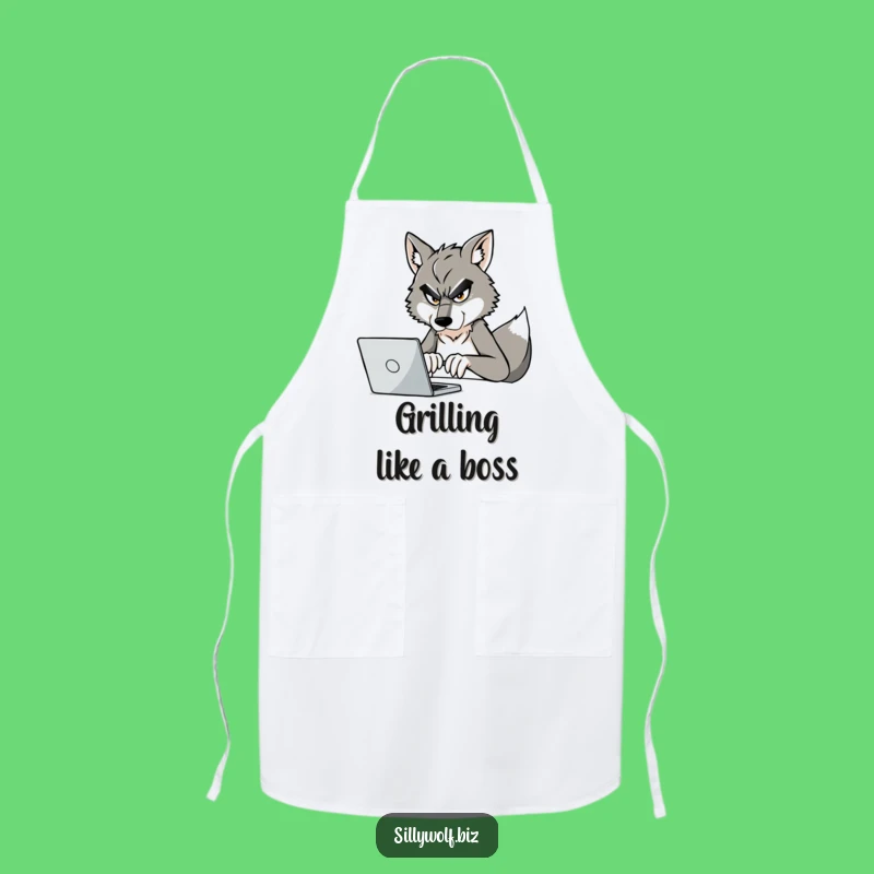 Funny Wolf Apron: Chef Wolf Typing Furiously, Hilarious Kitchen Gift for Cooks