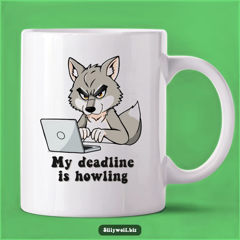 Funny Wolf Programmer Mug: Busy Wolf Typing Furiously, Perfect Gift for Coders