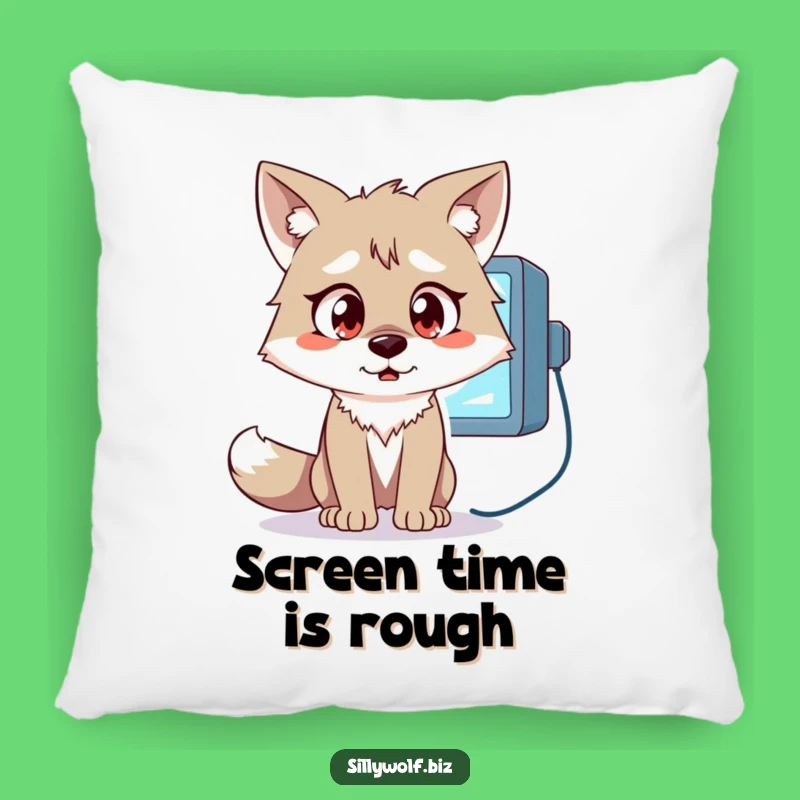 Funny Wolf Pillow: Surprised Wolf at Monitor, Comfy and Hilarious Home Decor Gift