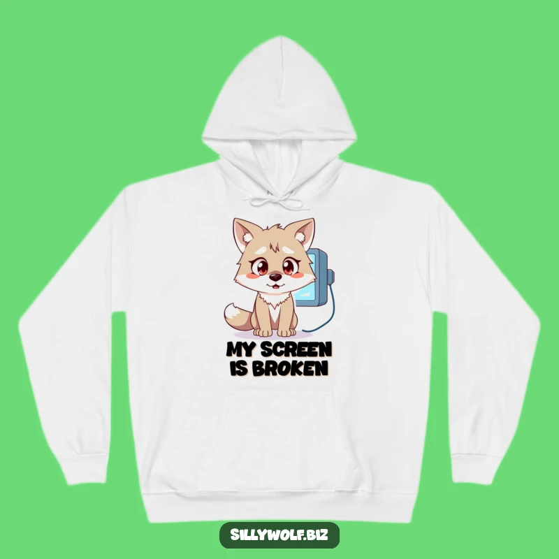 Funny Wolf Hoodie: Cozy Surprise with Wide-Eyed Wolf at Monitor, Perfect Gift