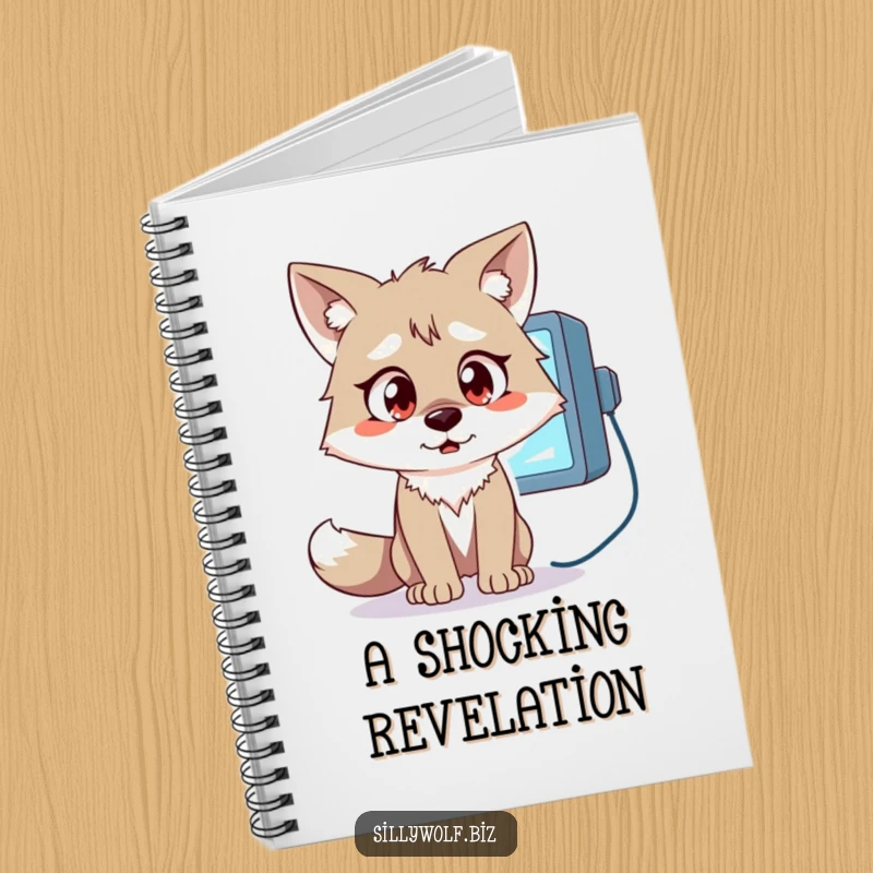 Funny Wolf Notebook: A wolf with wide, surprised eyes looks at a flickering computer monitor.